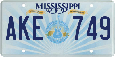 MS license plate AKE749