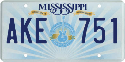 MS license plate AKE751