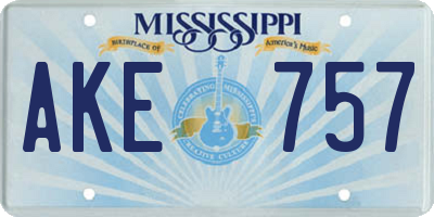 MS license plate AKE757