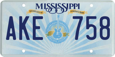 MS license plate AKE758
