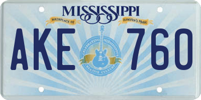 MS license plate AKE760