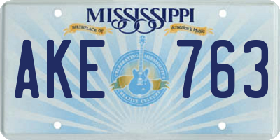 MS license plate AKE763