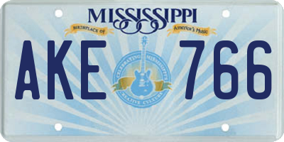 MS license plate AKE766