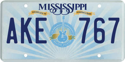 MS license plate AKE767