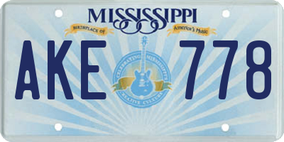MS license plate AKE778