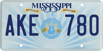 MS license plate AKE780