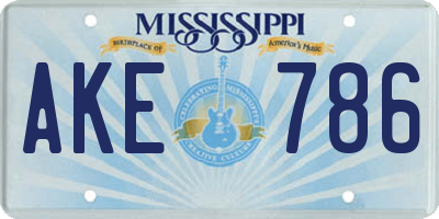 MS license plate AKE786
