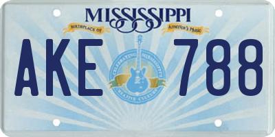 MS license plate AKE788