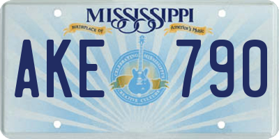 MS license plate AKE790