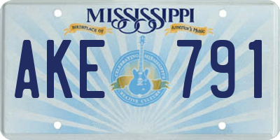 MS license plate AKE791