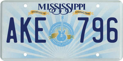 MS license plate AKE796