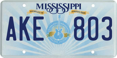 MS license plate AKE803