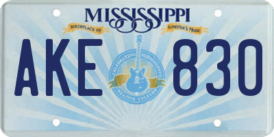 MS license plate AKE830