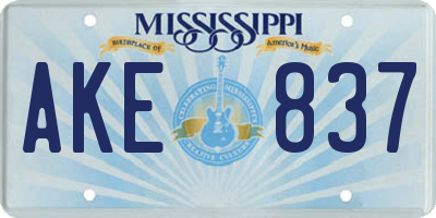 MS license plate AKE837