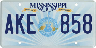 MS license plate AKE858