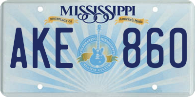 MS license plate AKE860