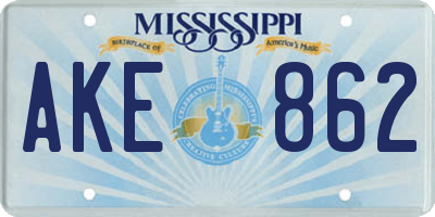 MS license plate AKE862