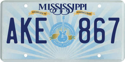 MS license plate AKE867