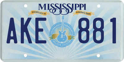 MS license plate AKE881