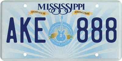 MS license plate AKE888