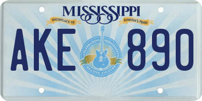 MS license plate AKE890