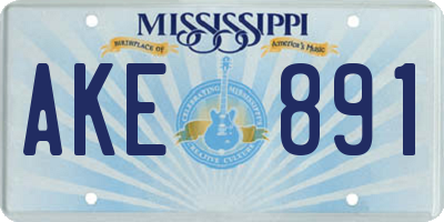MS license plate AKE891