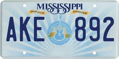MS license plate AKE892