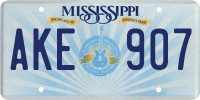 MS license plate AKE907