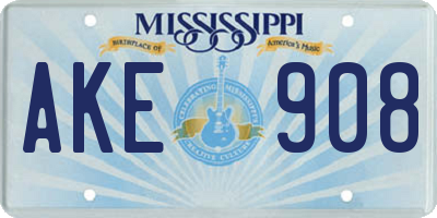 MS license plate AKE908