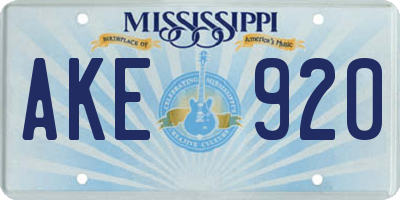 MS license plate AKE920