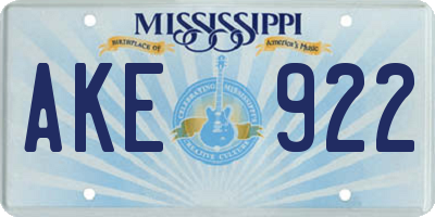 MS license plate AKE922