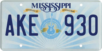 MS license plate AKE930