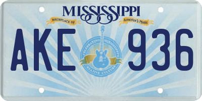 MS license plate AKE936