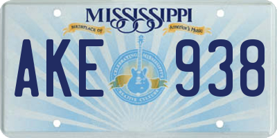 MS license plate AKE938