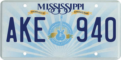 MS license plate AKE940