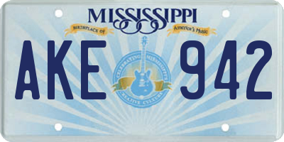 MS license plate AKE942