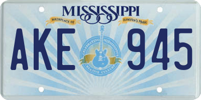 MS license plate AKE945