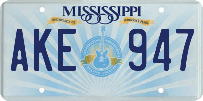 MS license plate AKE947