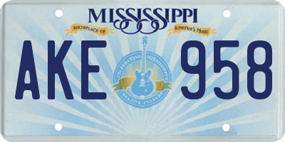 MS license plate AKE958