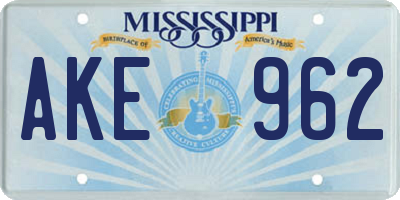 MS license plate AKE962