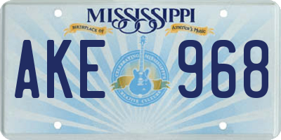 MS license plate AKE968