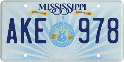 MS license plate AKE978