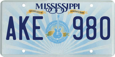 MS license plate AKE980