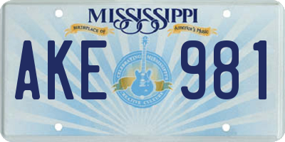 MS license plate AKE981