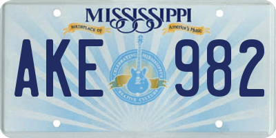 MS license plate AKE982