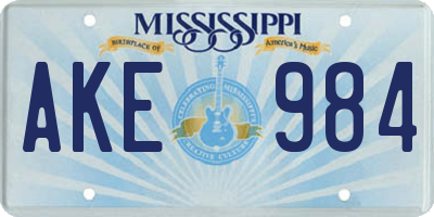 MS license plate AKE984