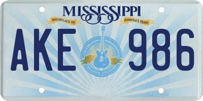MS license plate AKE986