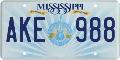 MS license plate AKE988