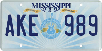 MS license plate AKE989