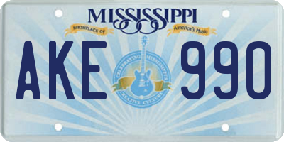 MS license plate AKE990